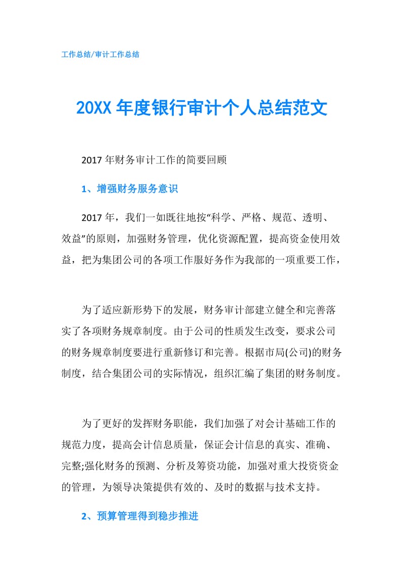 20XX年度银行审计个人总结范文.doc_第1页