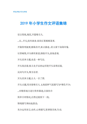 2019年小學生作文評語集錦.doc