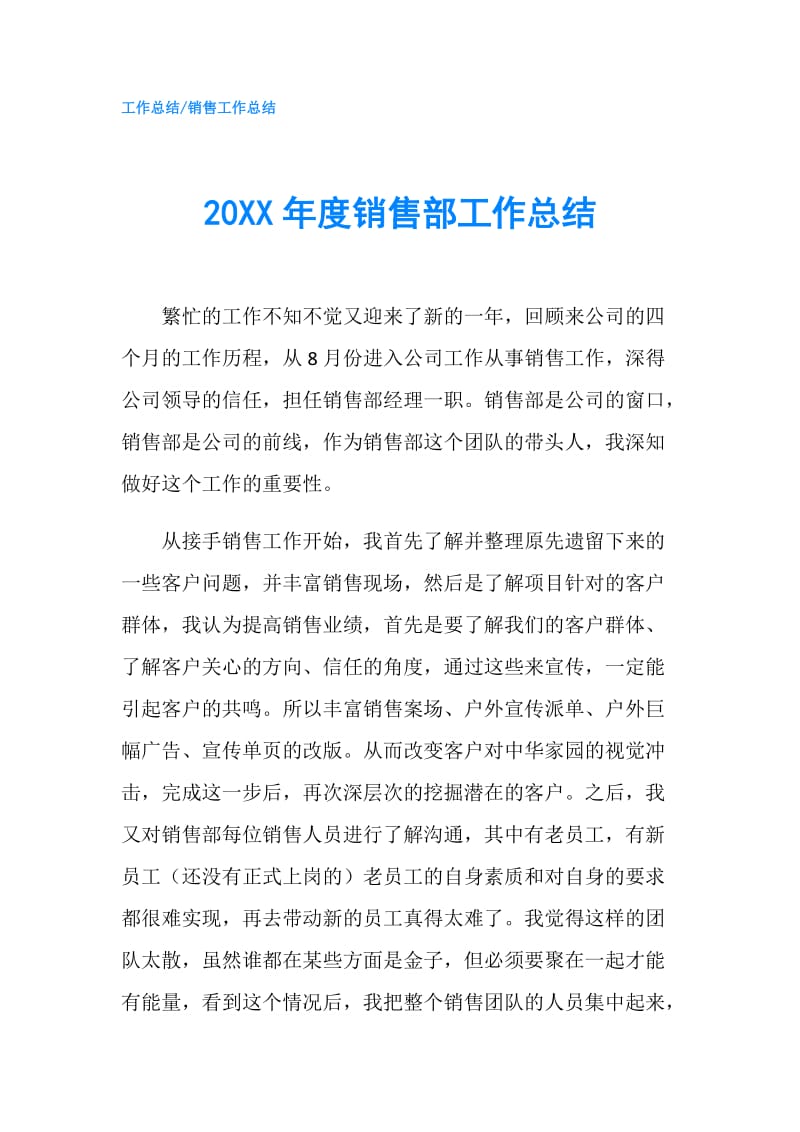 20XX年度销售部工作总结.doc_第1页