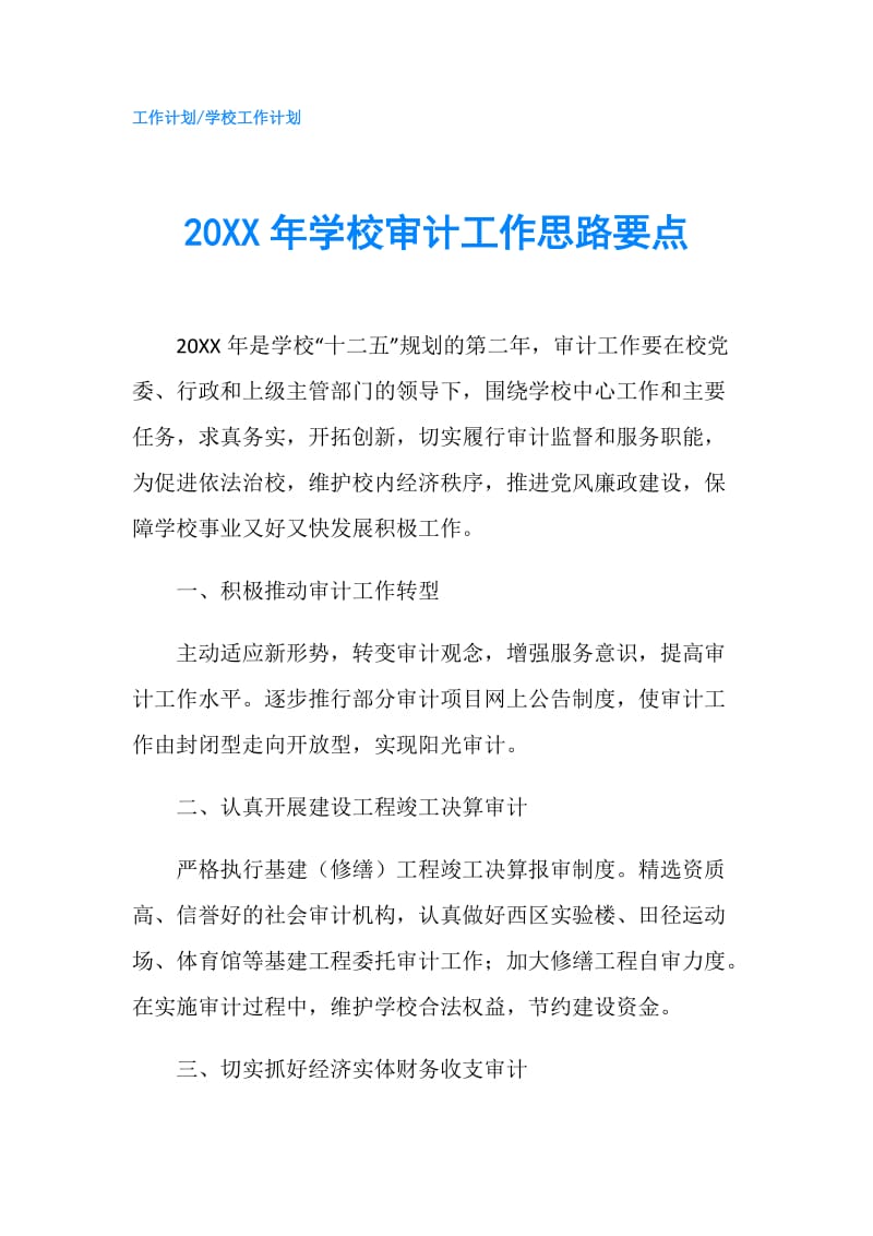 20XX年学校审计工作思路要点.doc_第1页