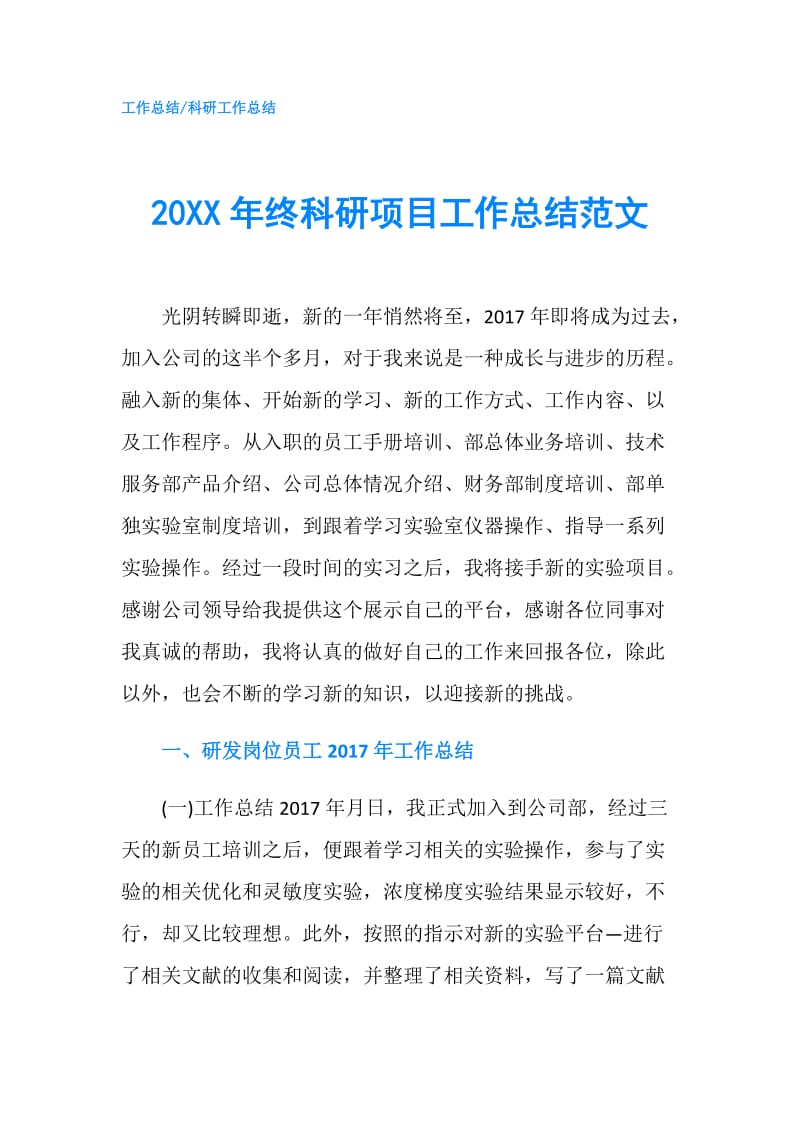 20XX年终科研项目工作总结范文.doc_第1页