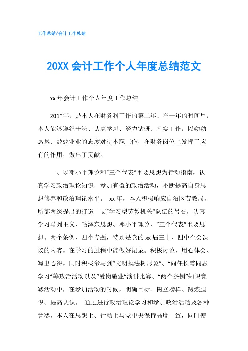 20XX会计工作个人年度总结范文.doc_第1页