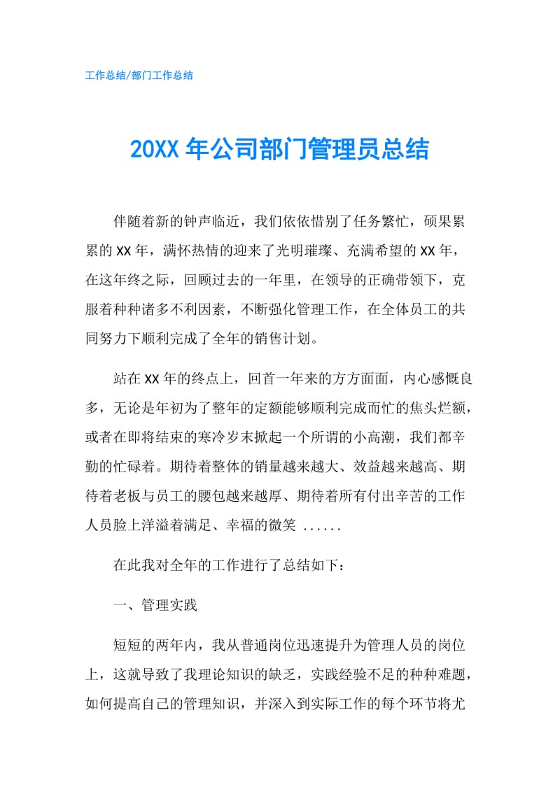 20XX年公司部门管理员总结.doc_第1页