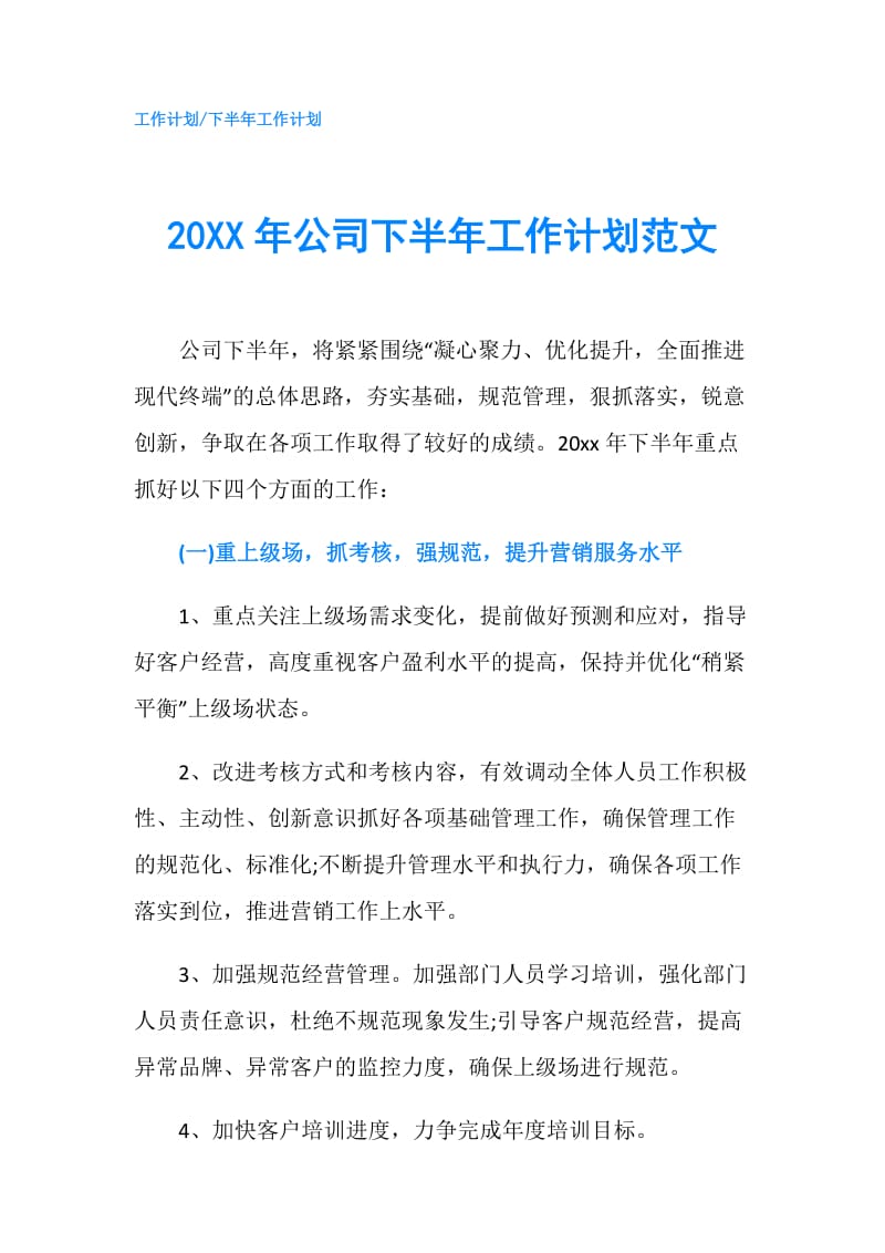 20XX年公司下半年工作计划范文.doc_第1页