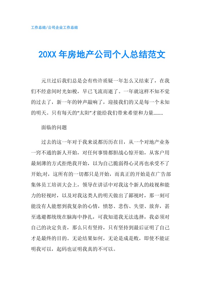 20XX年房地产公司个人总结范文.doc_第1页