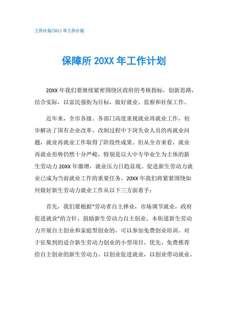 保障所20XX年工作计划.doc_第1页