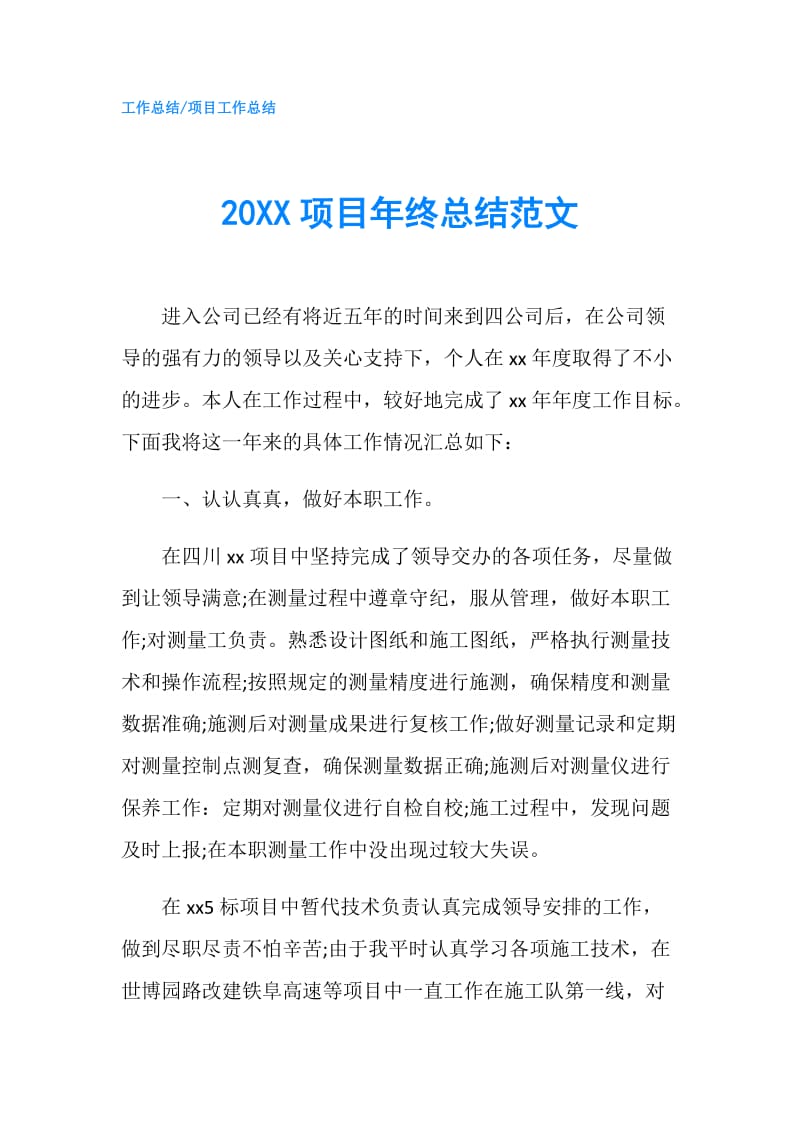 20XX项目年终总结范文.doc_第1页