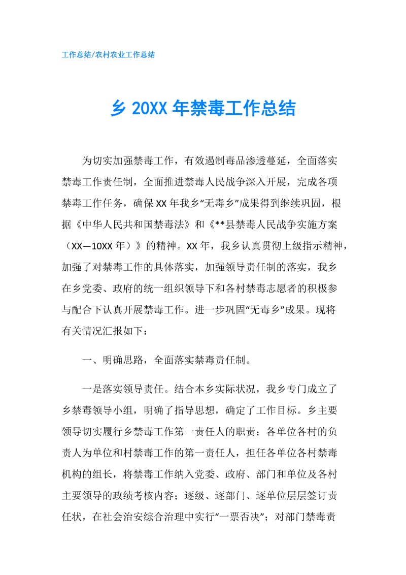 乡20XX年禁毒工作总结.doc_第1页