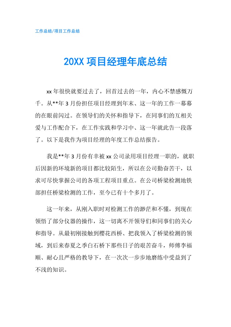 20XX项目经理年底总结.doc_第1页