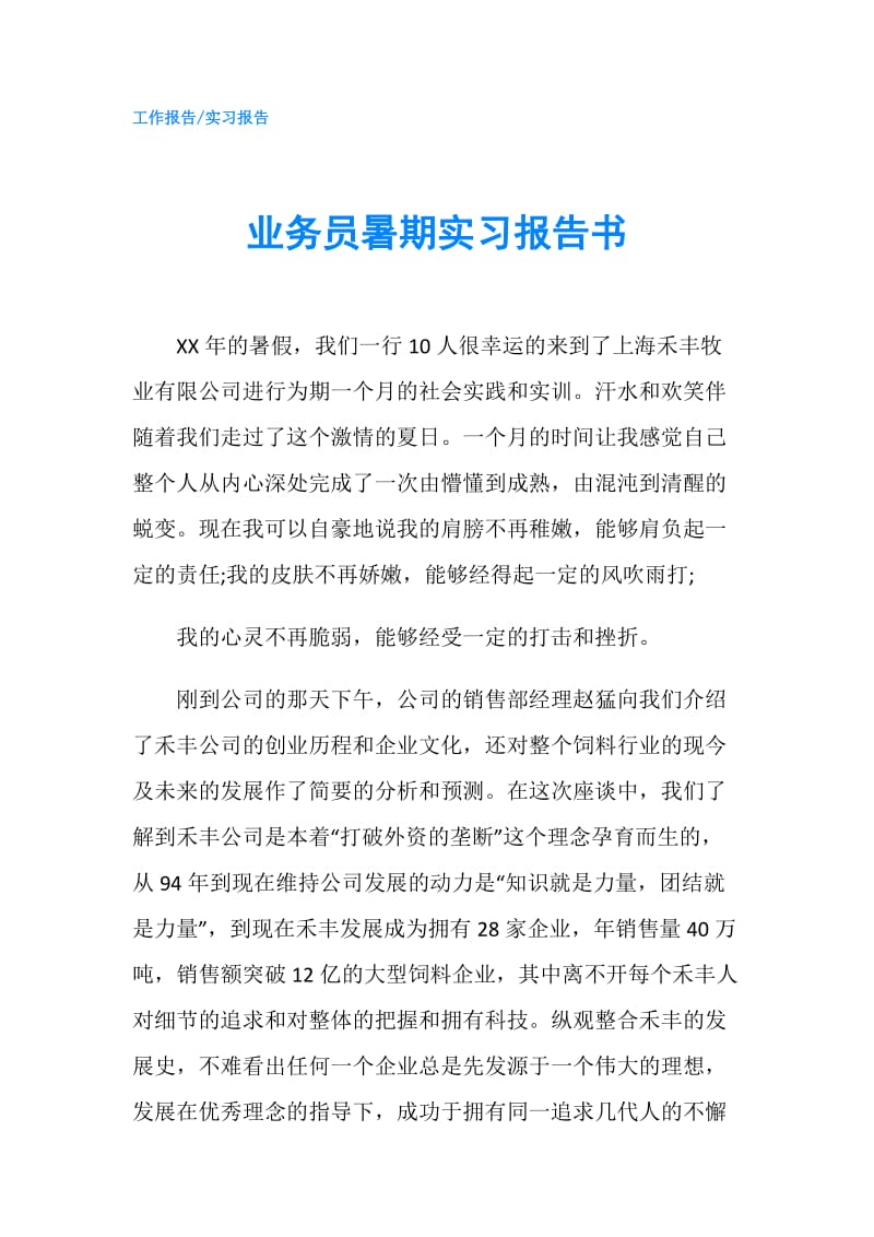 业务员暑期实习报告书.doc_第1页