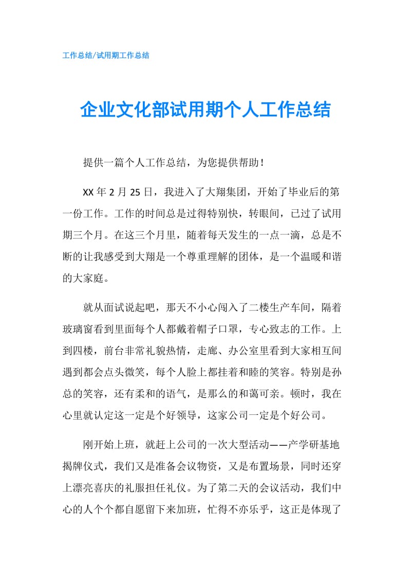 企业文化部试用期个人工作总结.doc_第1页