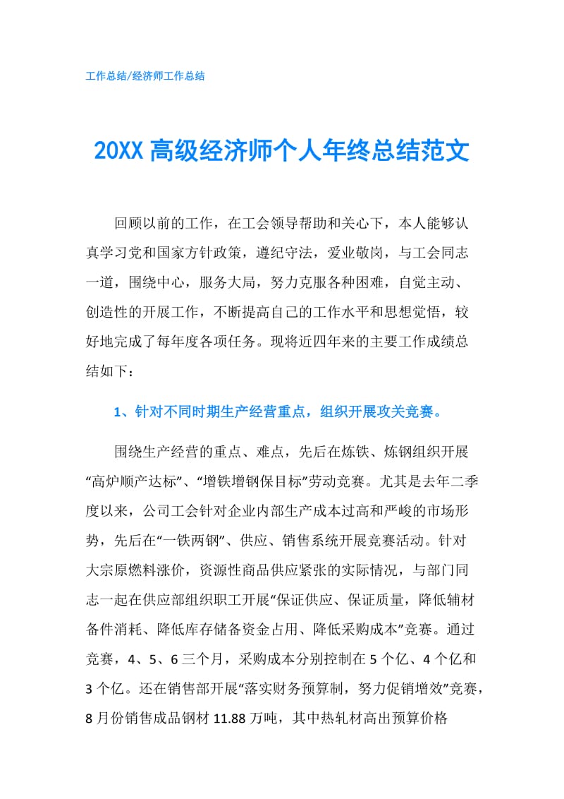 20XX高级经济师个人年终总结范文.doc_第1页