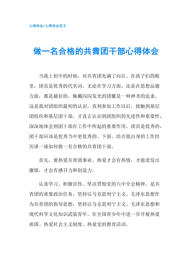 做一名合格的共青团干部心得体会.doc_第1页