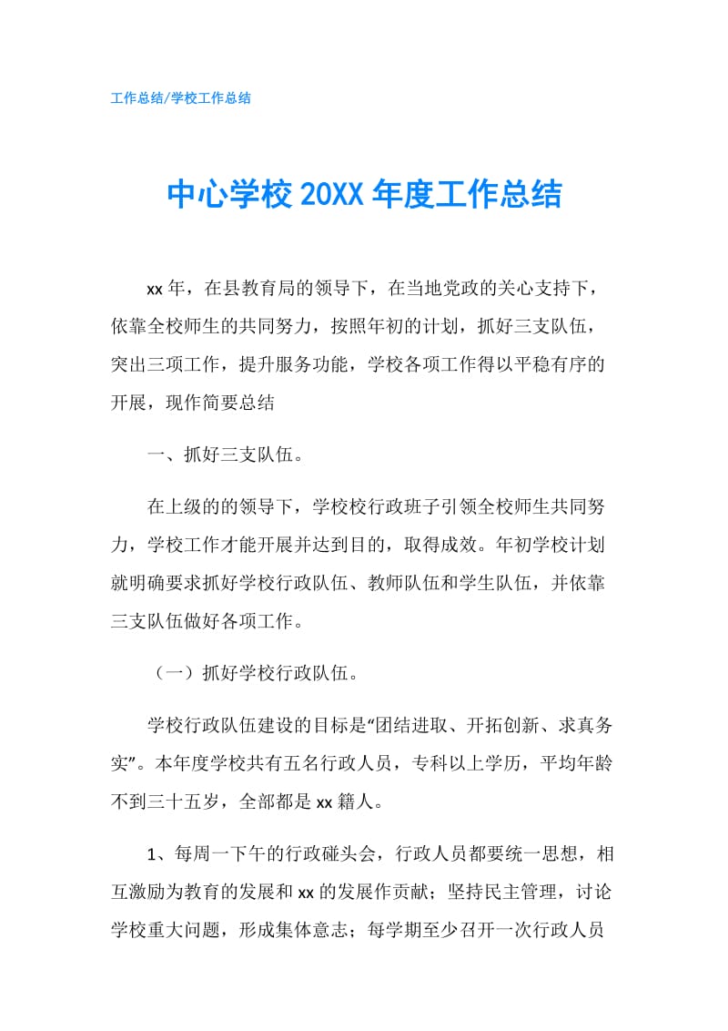 中心学校20XX年度工作总结.doc_第1页