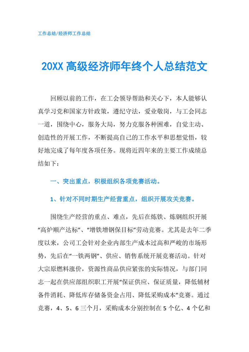 20XX高级经济师年终个人总结范文.doc_第1页