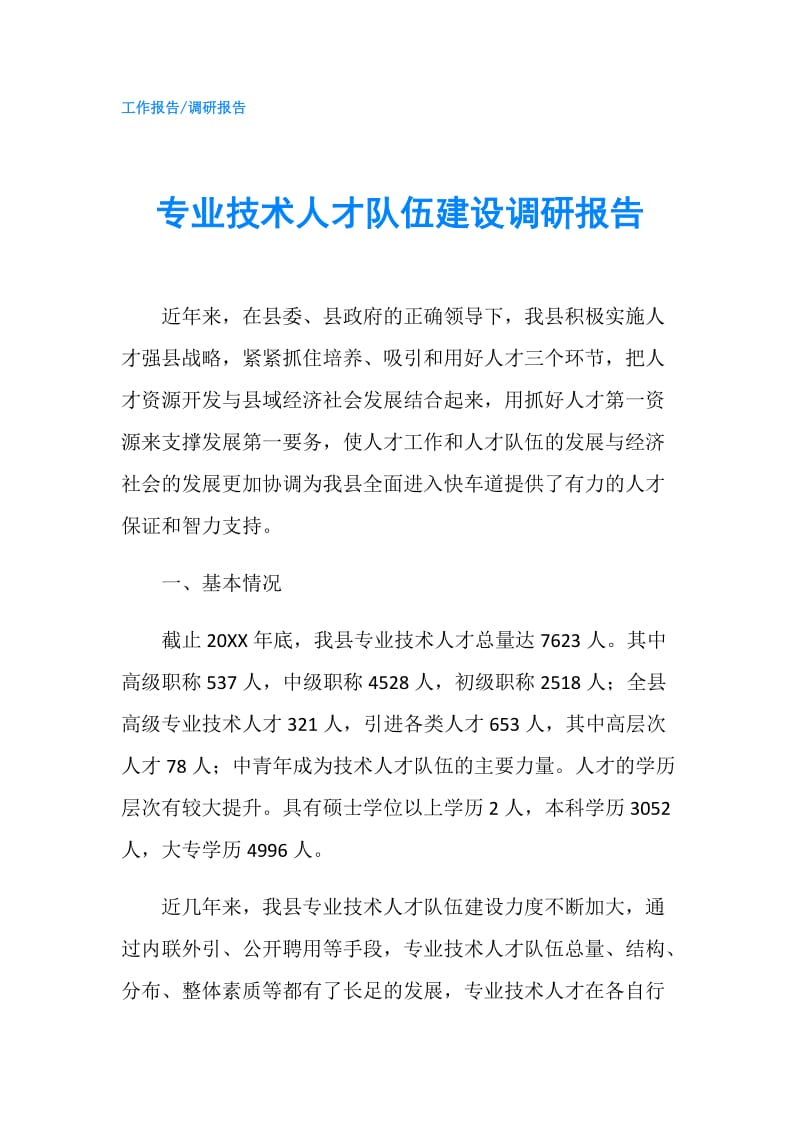 专业技术人才队伍建设调研报告.doc_第1页