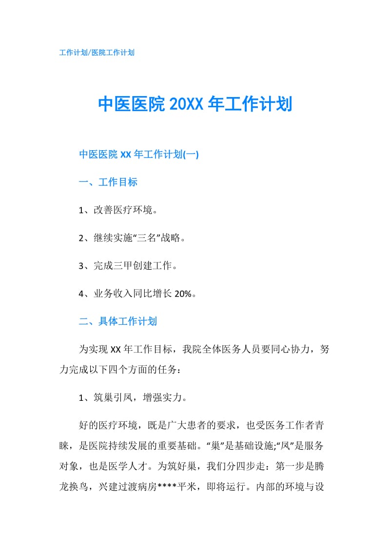 中医医院20XX年工作计划.doc_第1页