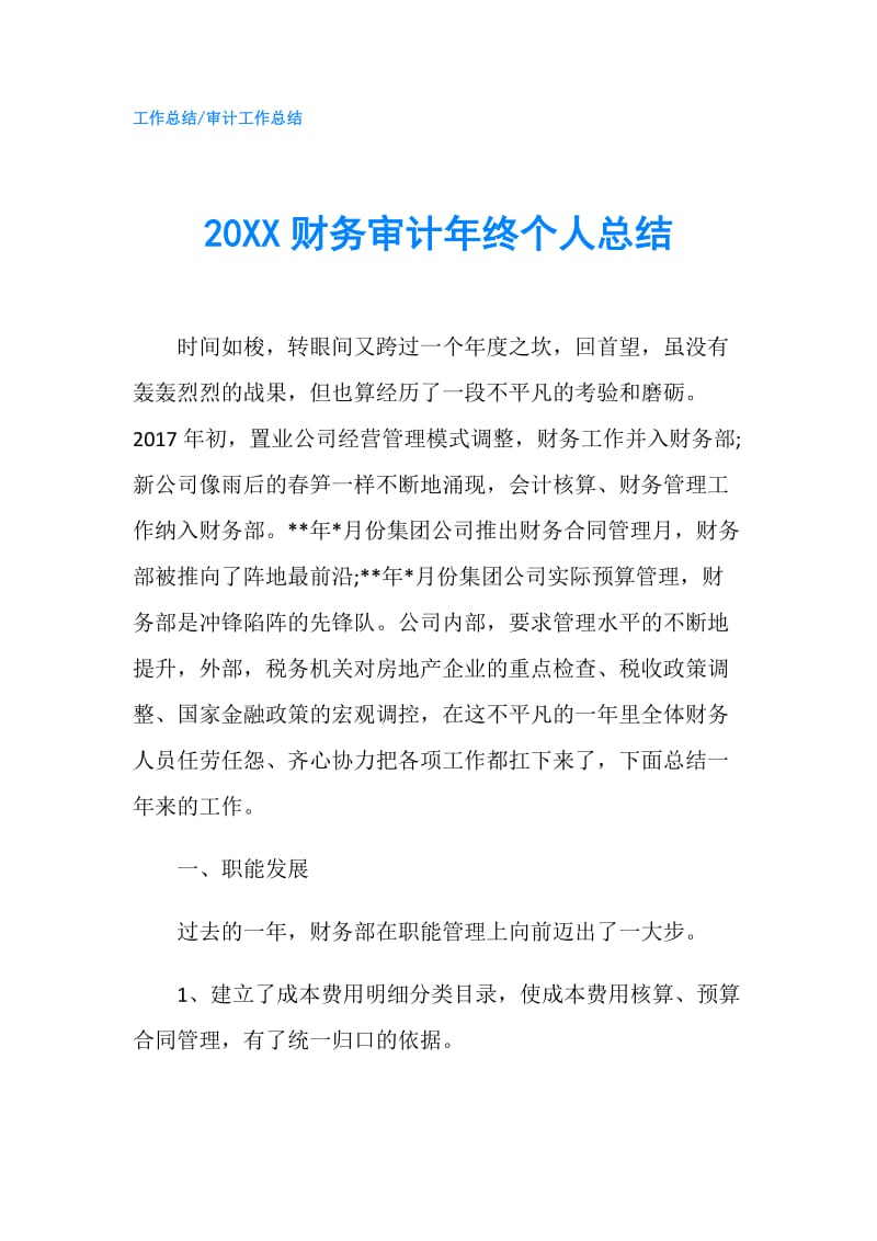 20XX财务审计年终个人总结.doc_第1页