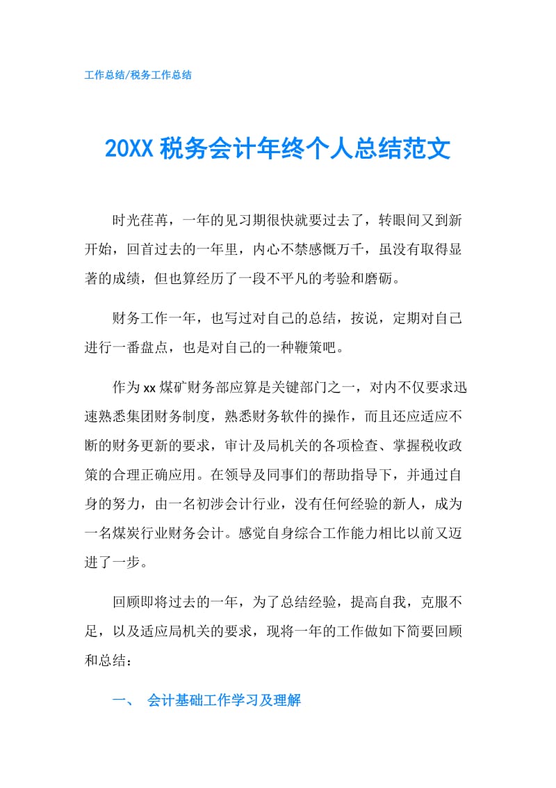 20XX税务会计年终个人总结范文.doc_第1页