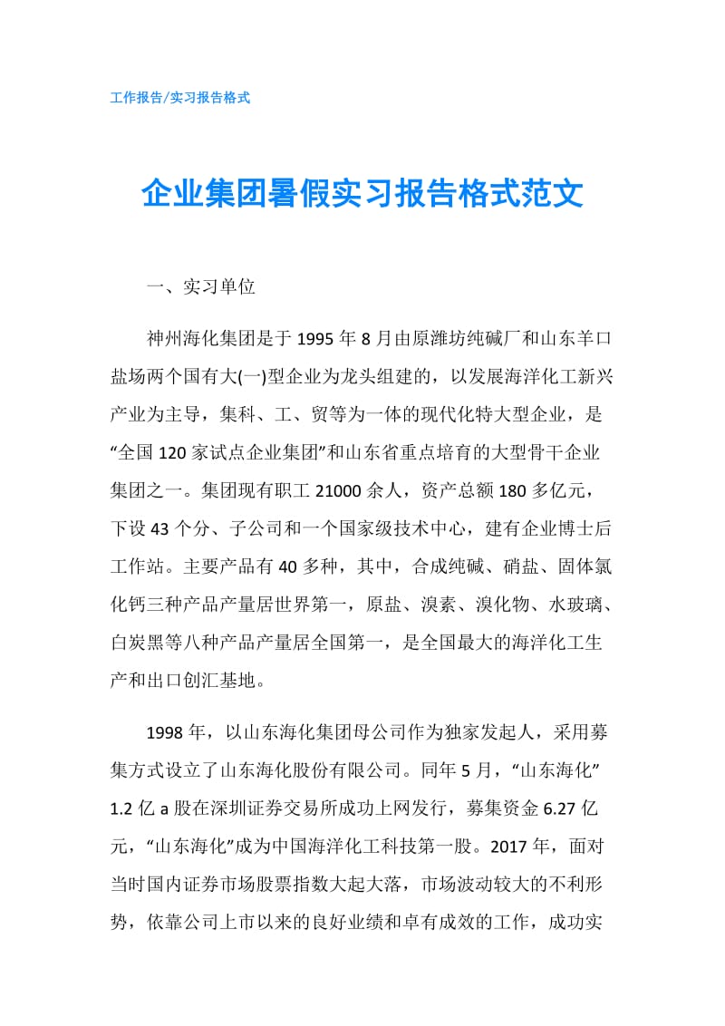 企业集团暑假实习报告格式范文.doc_第1页