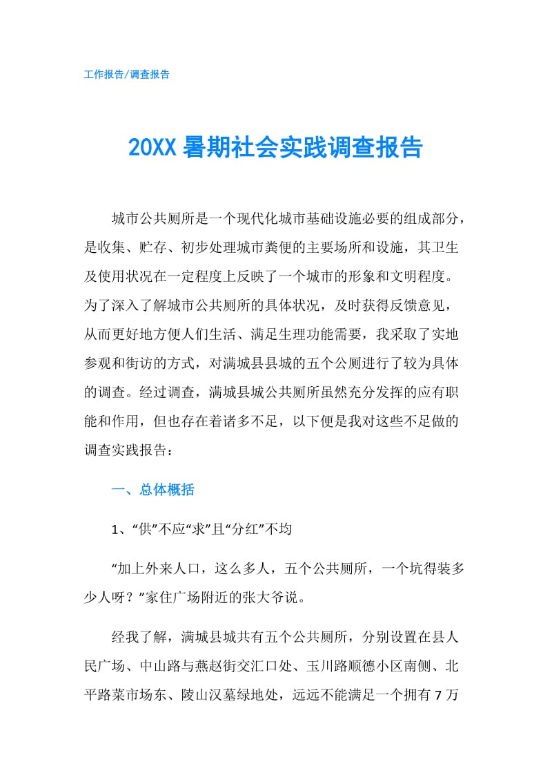 20XX暑期社会实践调查报告.doc_第1页