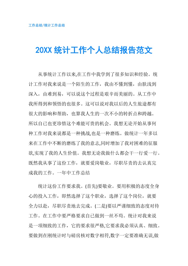 20XX统计工作个人总结报告范文.doc_第1页