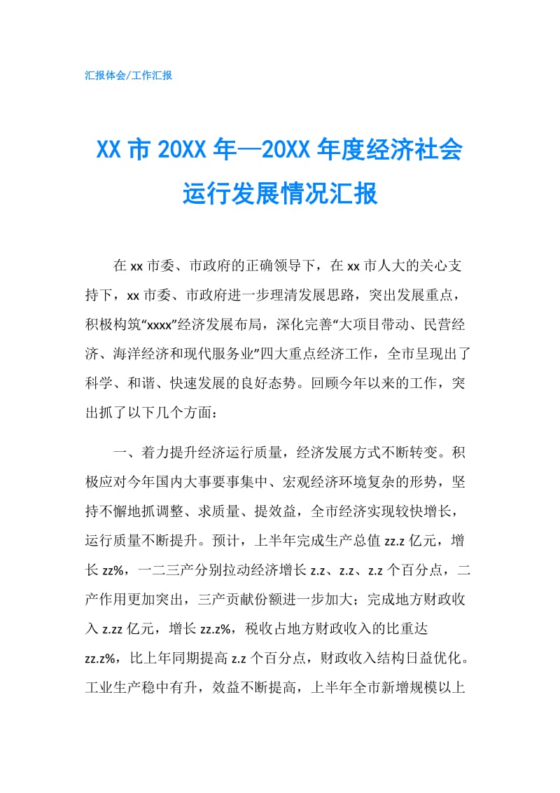 XX市20XX年—20XX年度经济社会运行发展情况汇报.doc_第1页