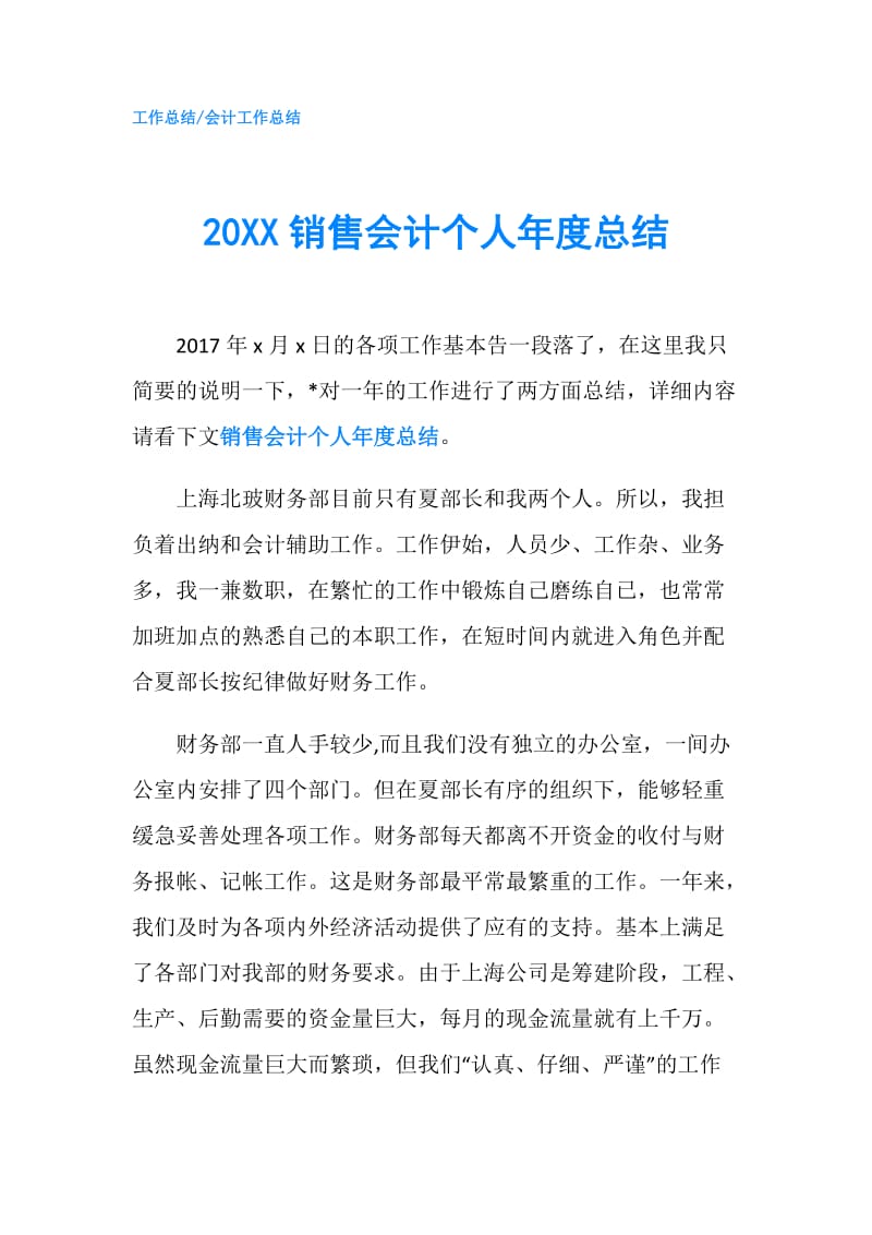 20XX销售会计个人年度总结.doc_第1页