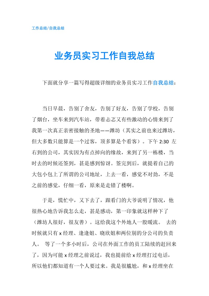 业务员实习工作自我总结.doc_第1页