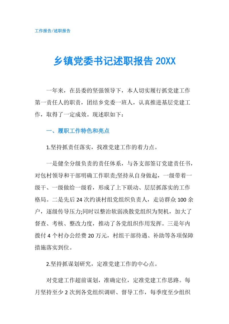 乡镇党委书记述职报告20XX.doc_第1页