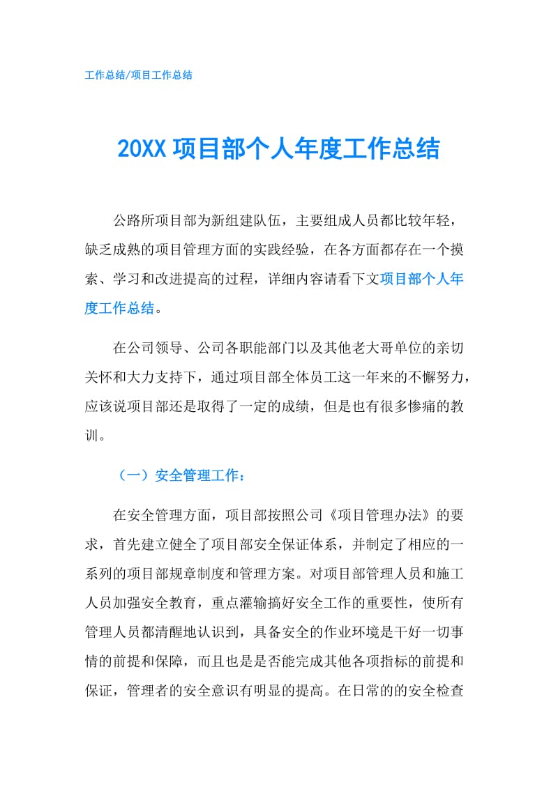 20XX项目部个人年度工作总结.doc_第1页