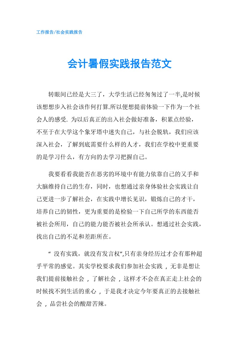 会计暑假实践报告范文.doc_第1页