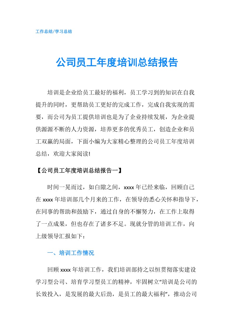 公司员工年度培训总结报告.doc_第1页