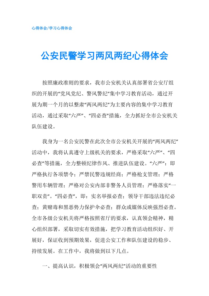 公安民警学习两风两纪心得体会.doc_第1页