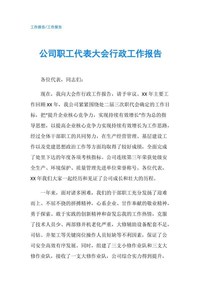 公司职工代表大会行政工作报告.doc_第1页