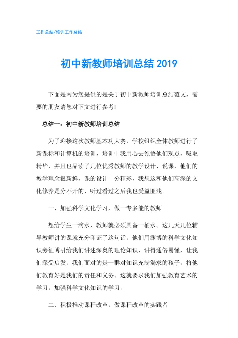 初中新教师培训总结2019.doc_第1页