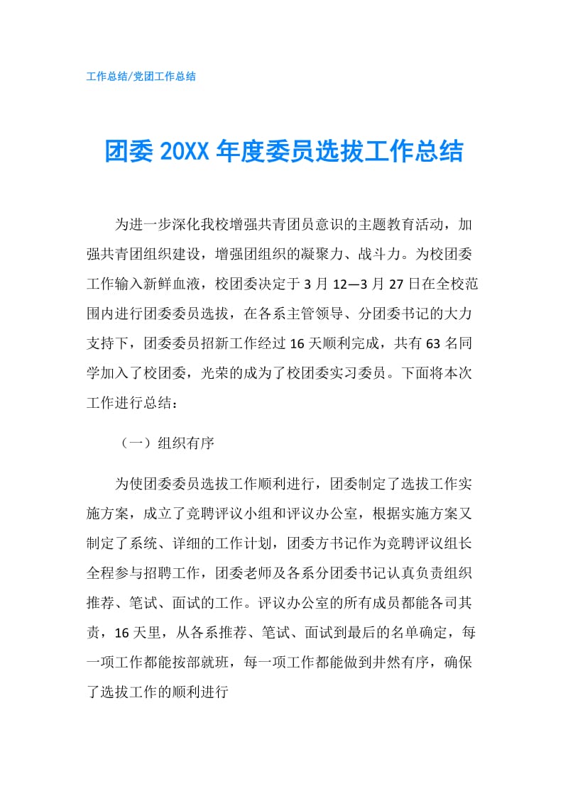 团委20XX年度委员选拔工作总结.doc_第1页