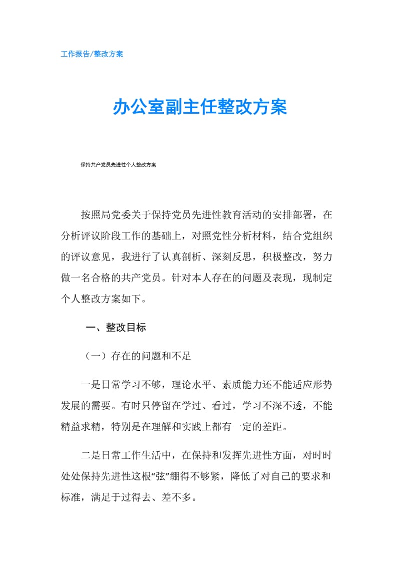 办公室副主任整改方案.doc_第1页