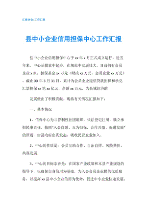 縣中小企業(yè)信用擔保中心工作匯報.doc