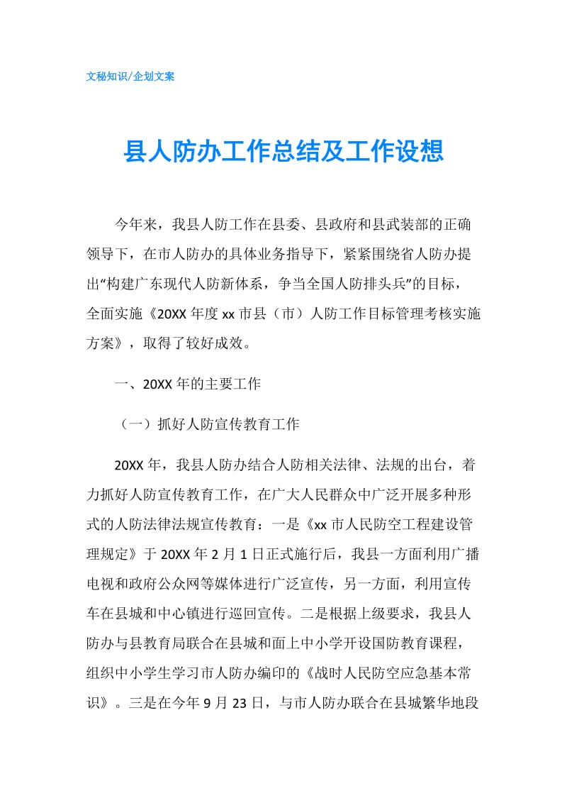 县人防办工作总结及工作设想.doc_第1页