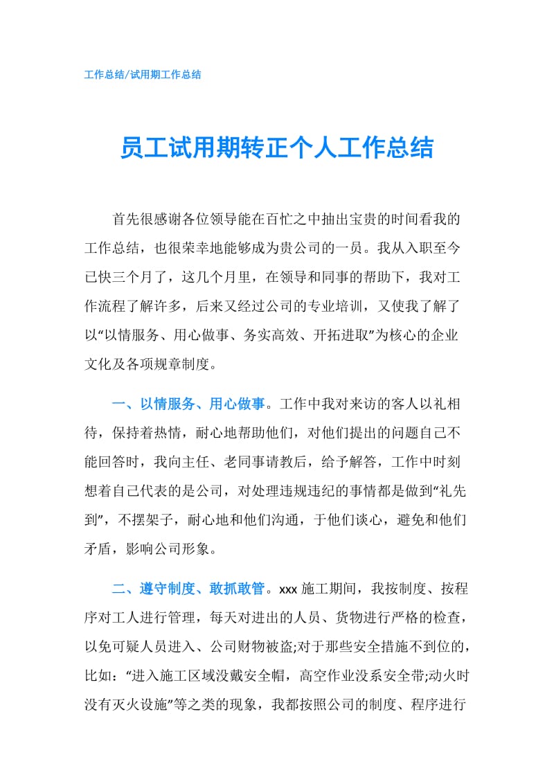 员工试用期转正个人工作总结.doc_第1页