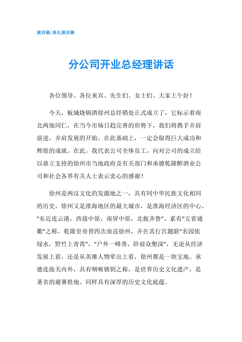 分公司开业总经理讲话.doc_第1页