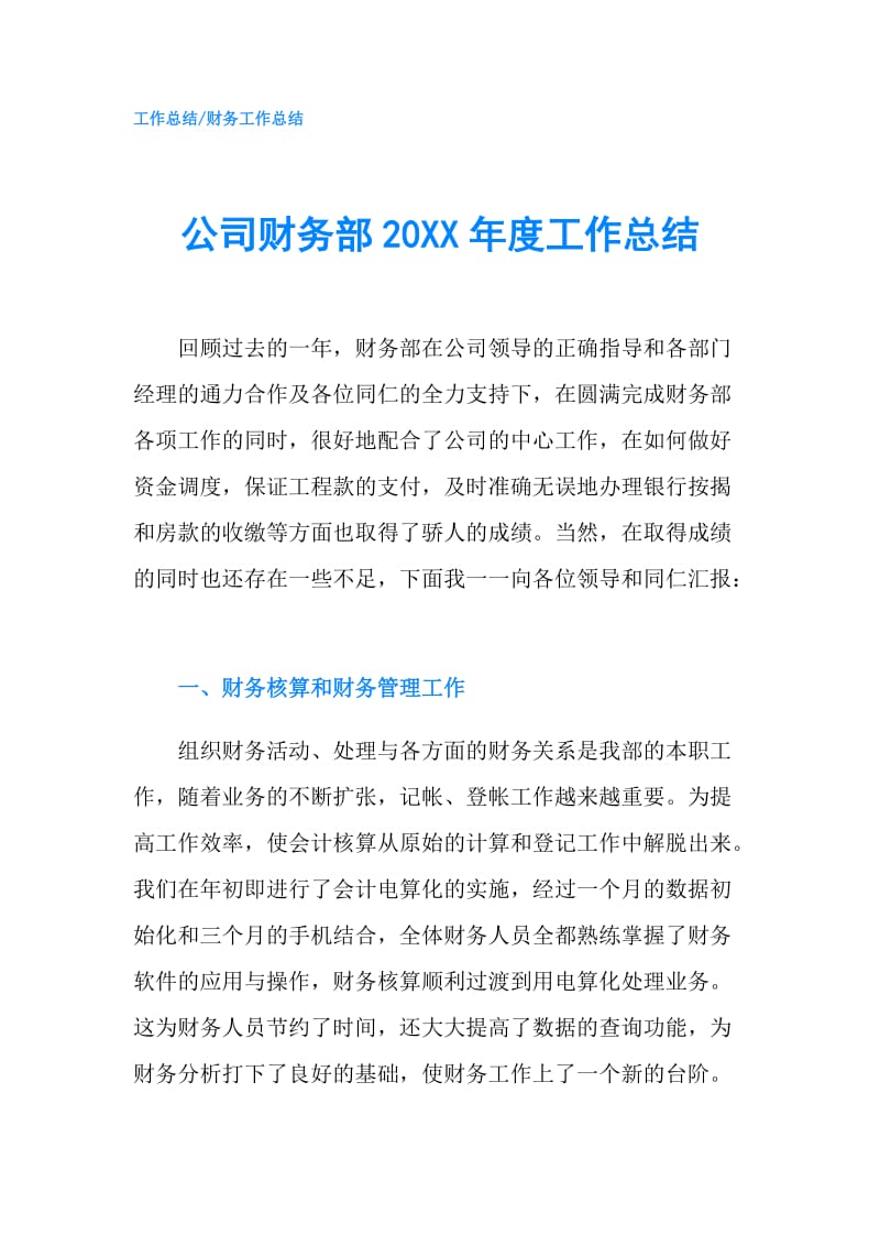 公司财务部20XX年度工作总结.doc_第1页