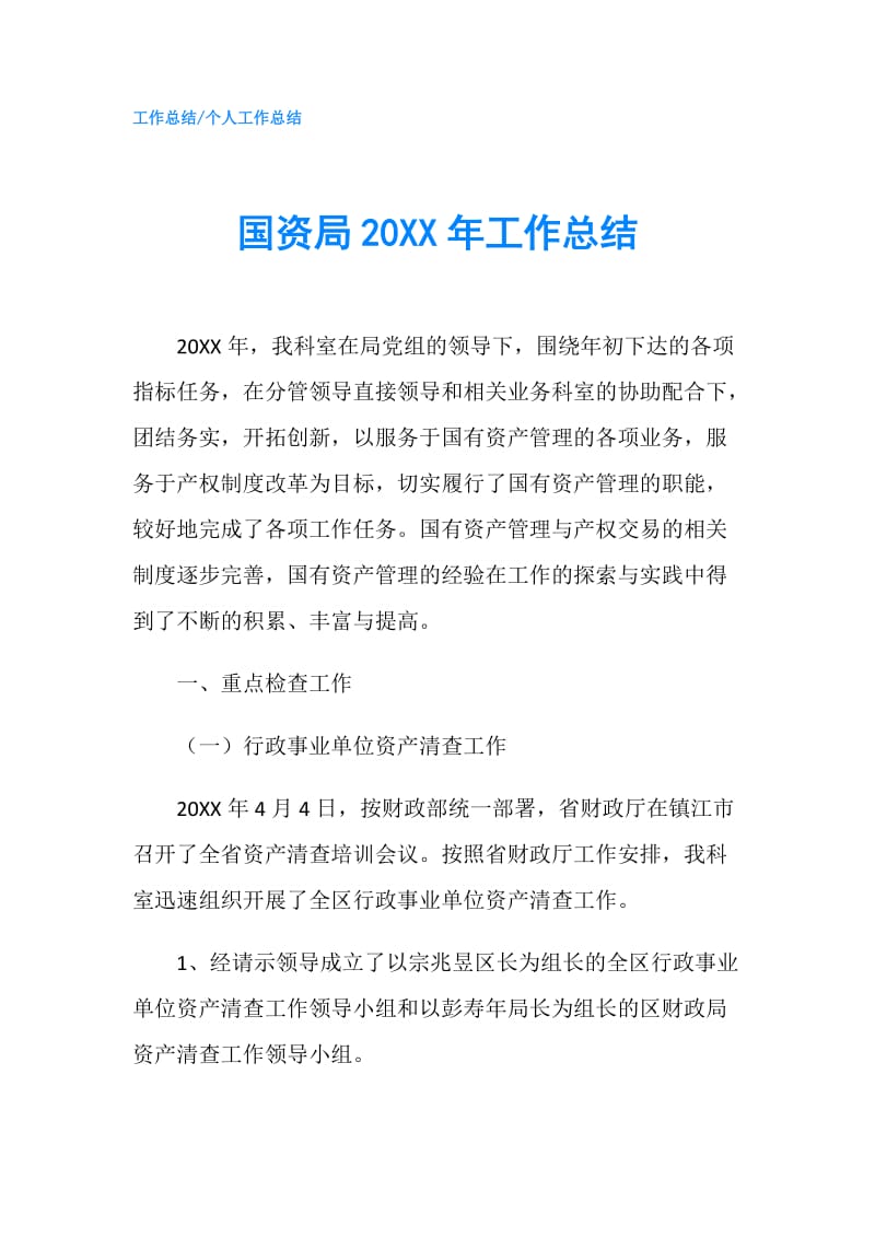 国资局20XX年工作总结.doc_第1页