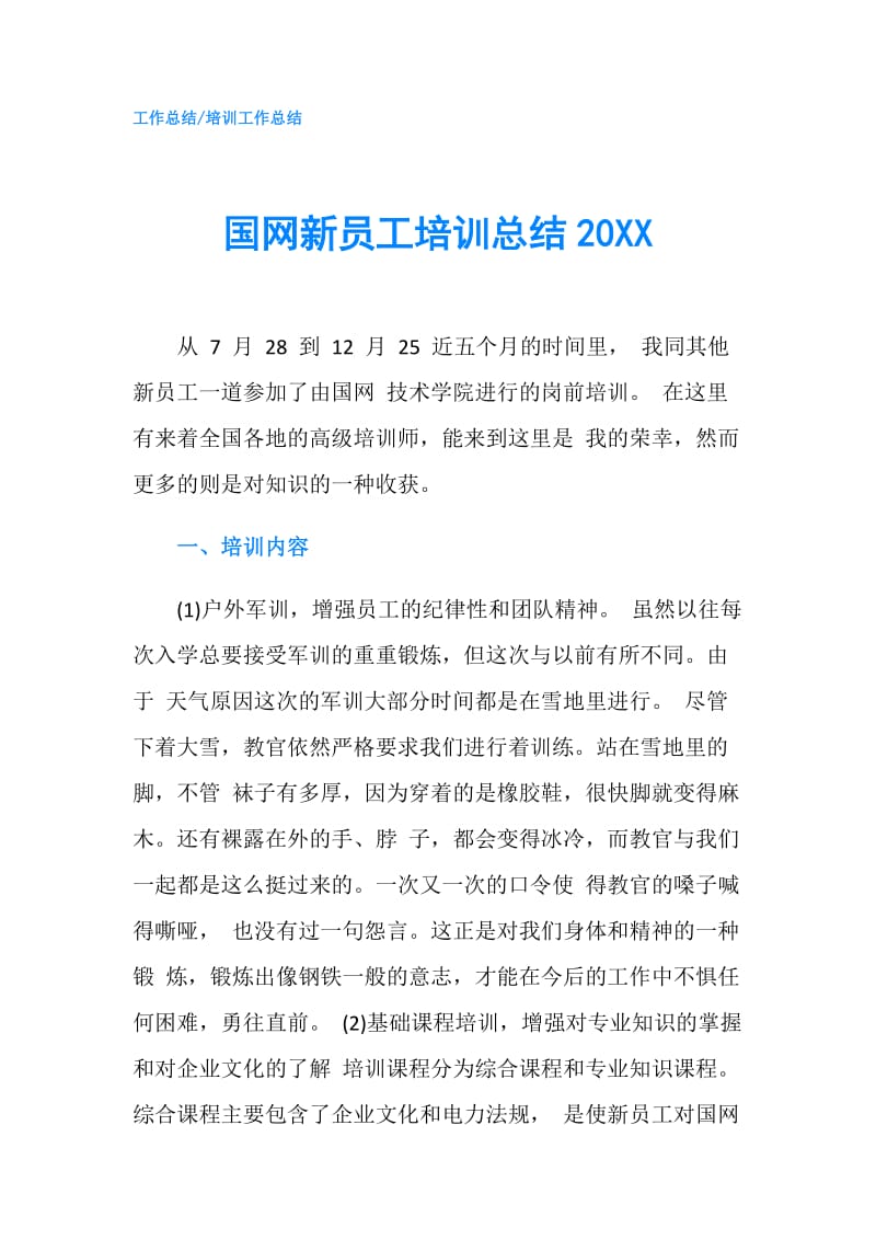 国网新员工培训总结20XX.doc_第1页