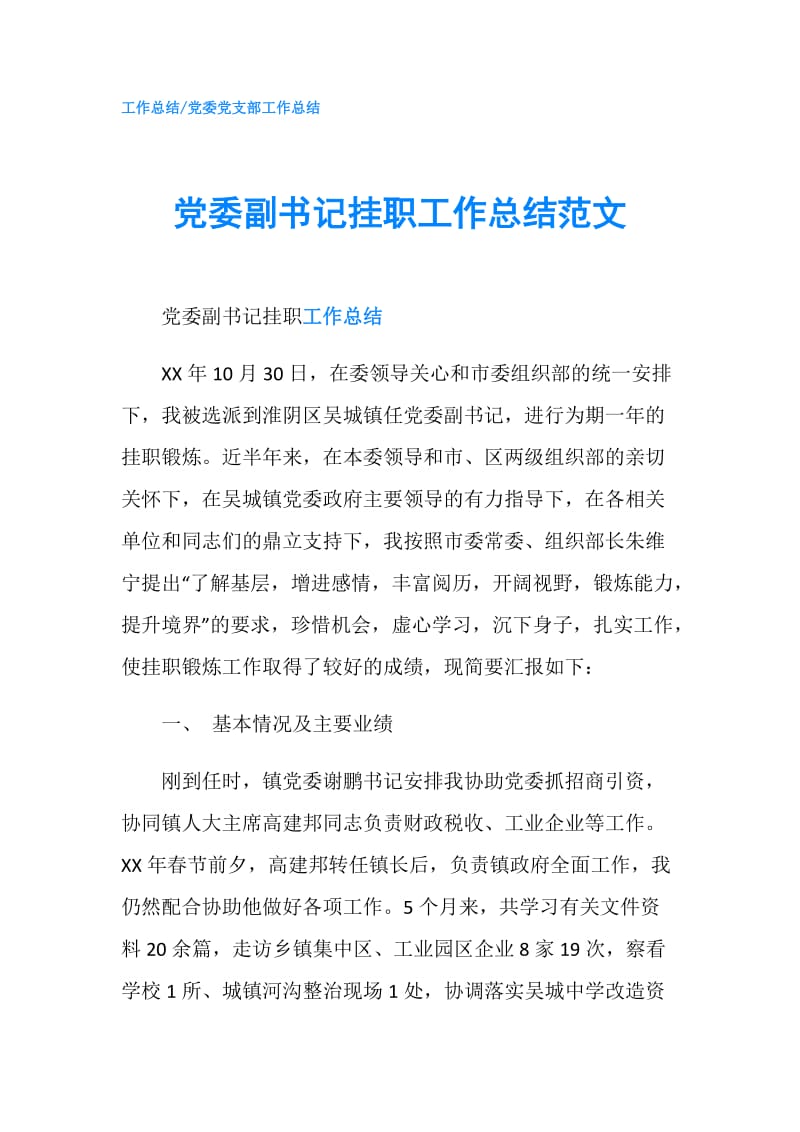 党委副书记挂职工作总结范文.doc_第1页