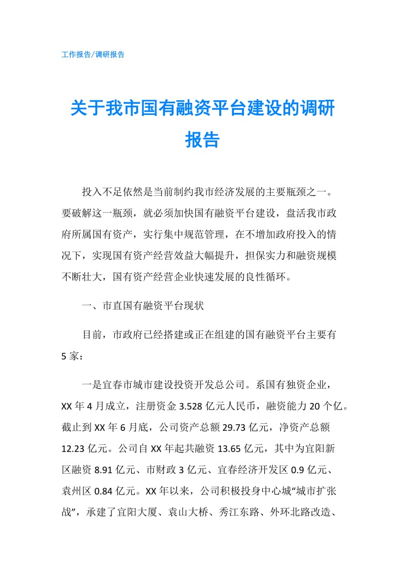 关于我市国有融资平台建设的调研报告.doc_第1页