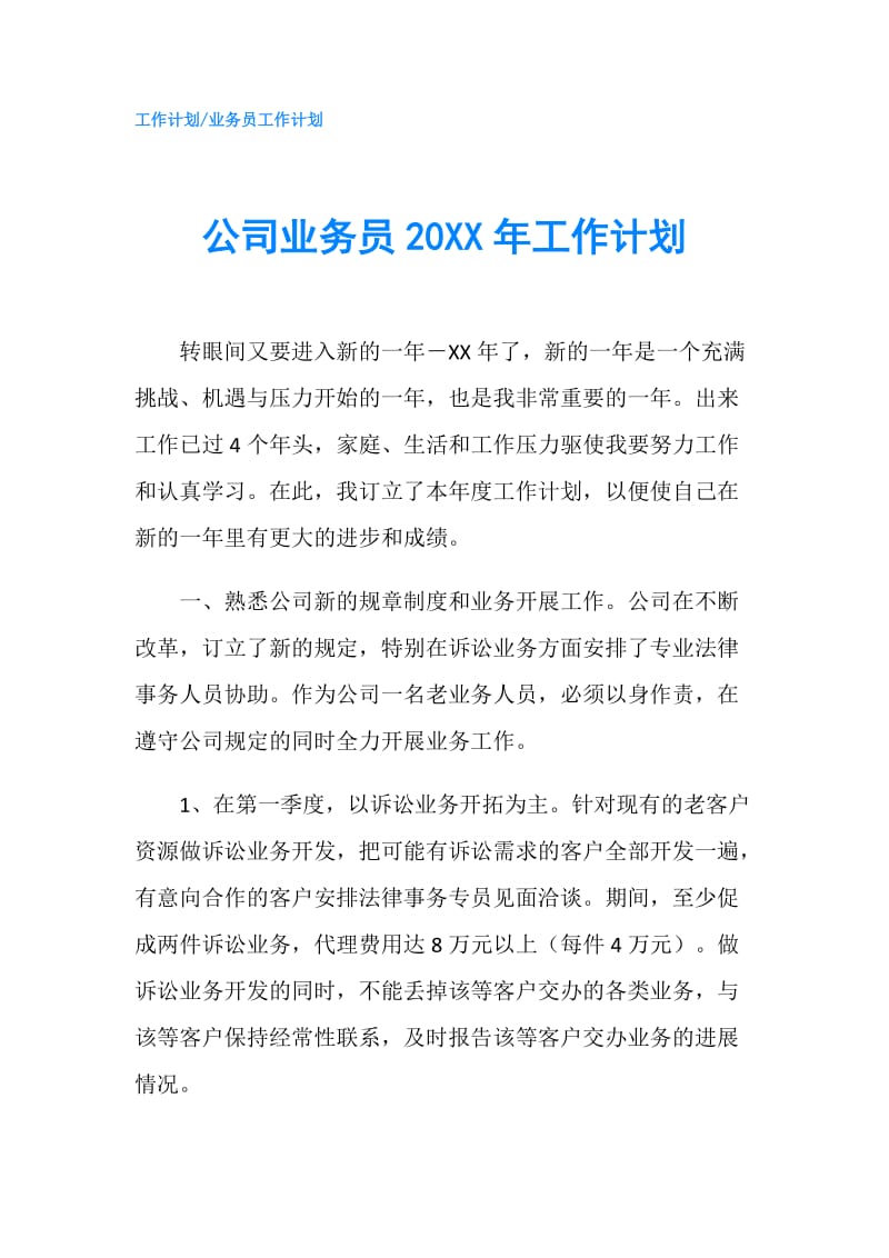 公司业务员20XX年工作计划.doc_第1页