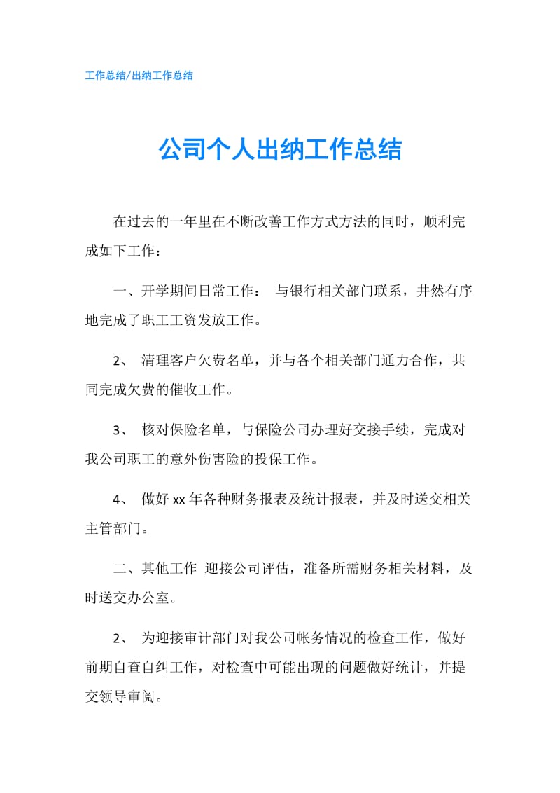 公司个人出纳工作总结.doc_第1页