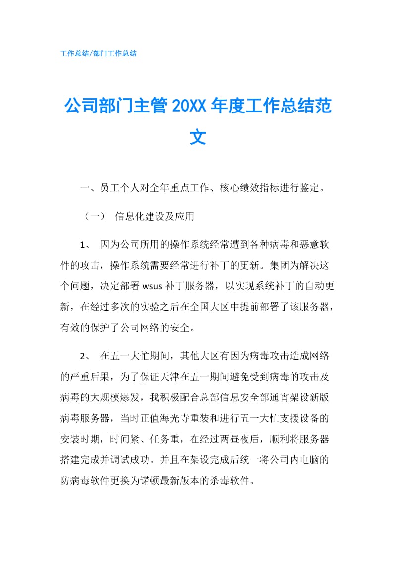 公司部门主管20XX年度工作总结范文.doc_第1页